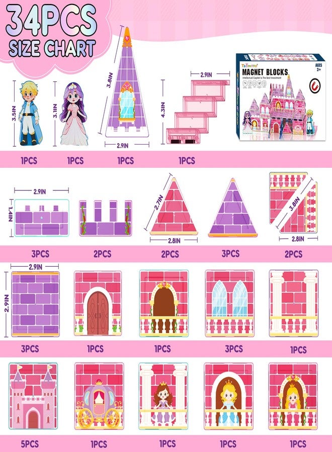 Tsomtto Magnetic Tiles for Girls - Princess Magnetic Blocks Building Toys for Kids Ages 3-5 4-8 Toddler STEM Educational Learning Sensory Toys for 3 4 5 6 7 8 9+ Year Old Boys Girls Valentine Birthday Gifts - Image 2